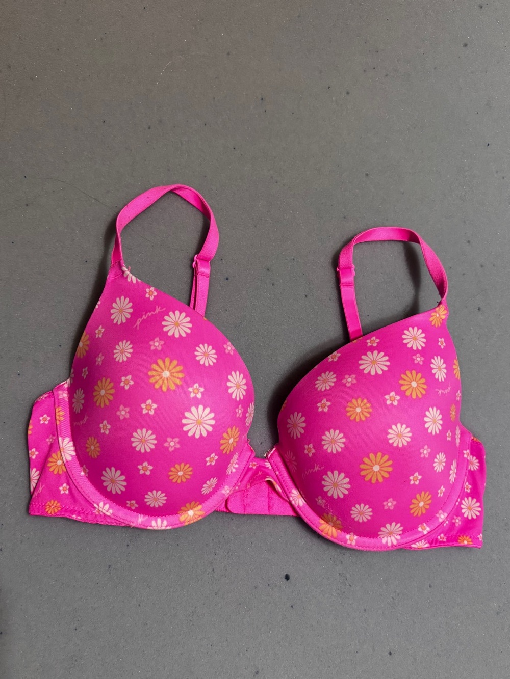 PINK Victoria's Secret Bright Pink Daisy Print Push-Up Bra